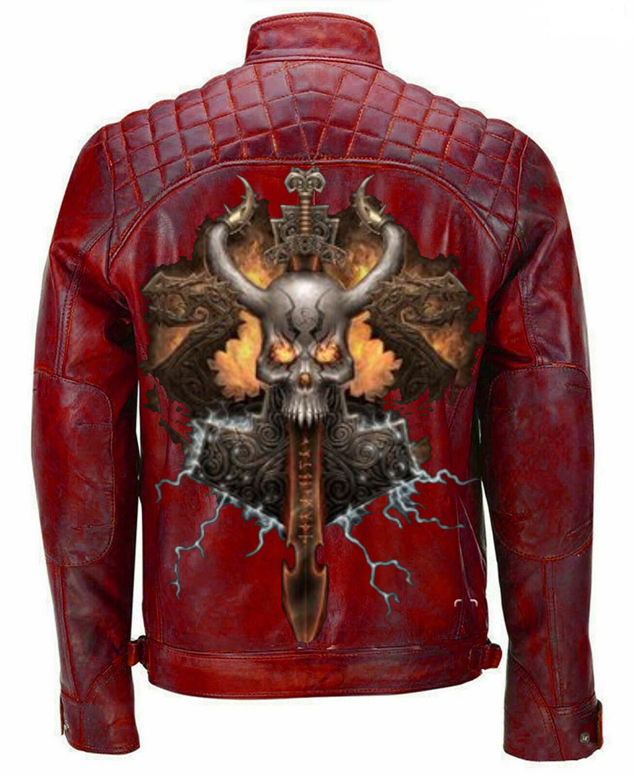 Mens Red Evil Sort Cafe Racer Vintage Style Motorcycle Biker Leather